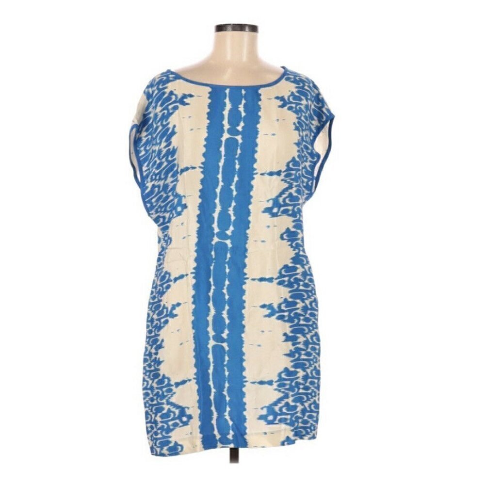 Dolce Vita Dress Womens Size Medium 100% Silk Blue and Cream Shift